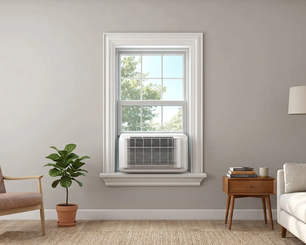 Living room with window-mounted A/C